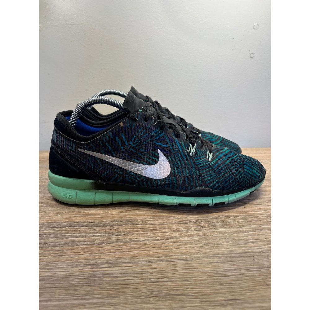 Nike Free 5.0 Womens Shoes Black Green Road Athletic‎ Running Sneakers Size 9.5